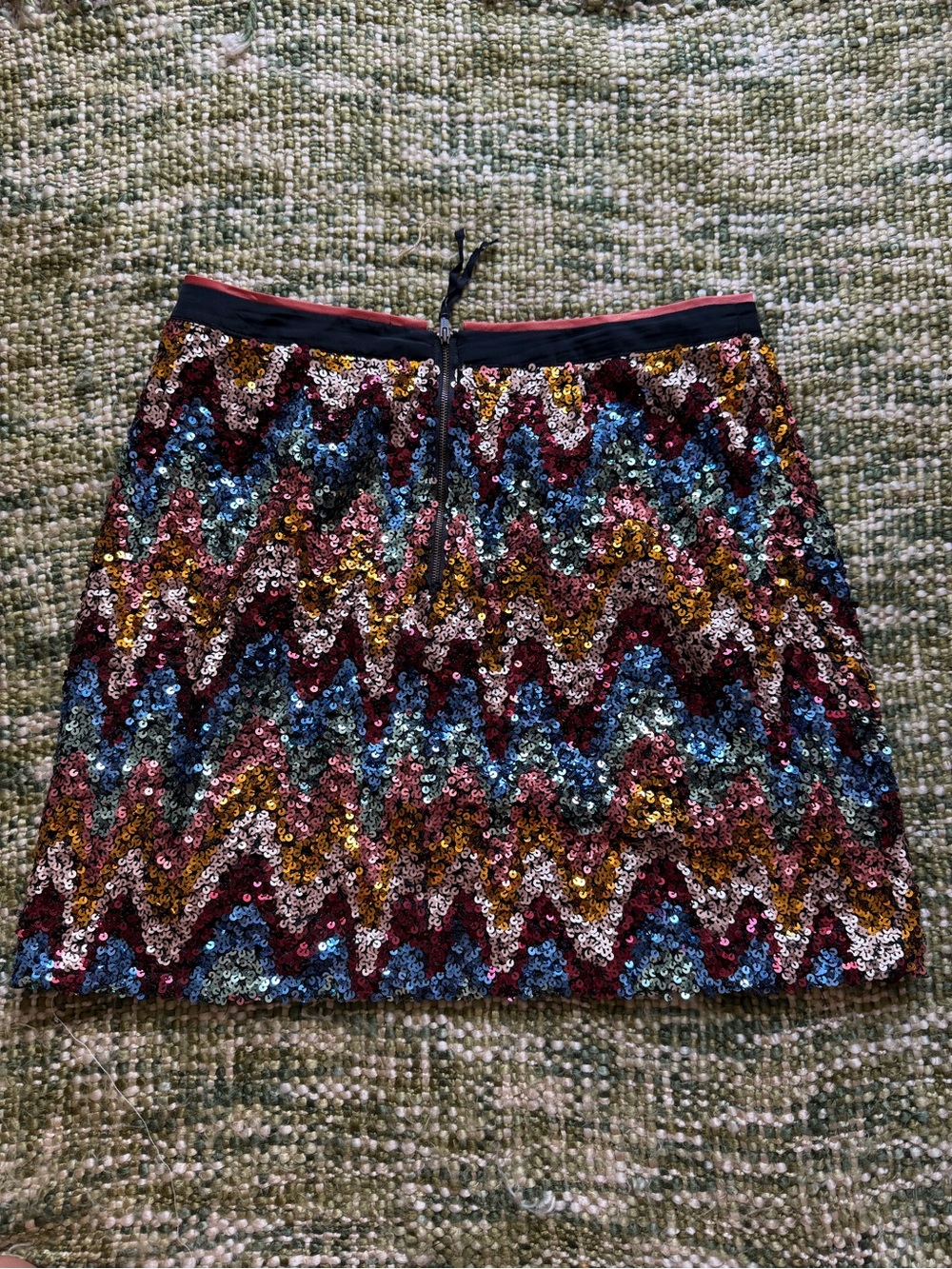 NEW Anthropologie MAEVE 0 Skirt Sequin Multicolor Zig Zag Chevron Party Sz 12. - Picture 3 of 7